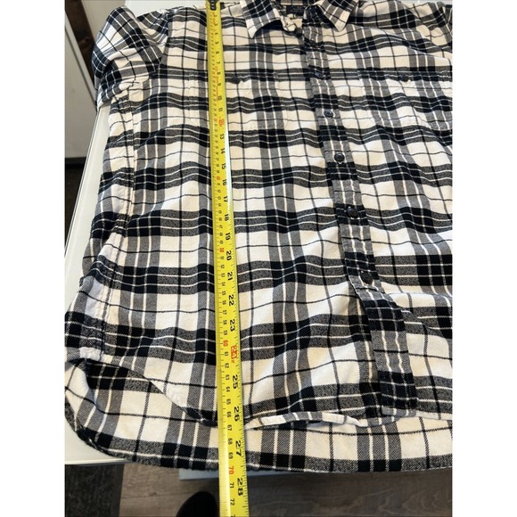 J Crew Slim Fit Plaid Flannel Button Up Shirt Mens Large Black White Cotton - Picture 8 of 8